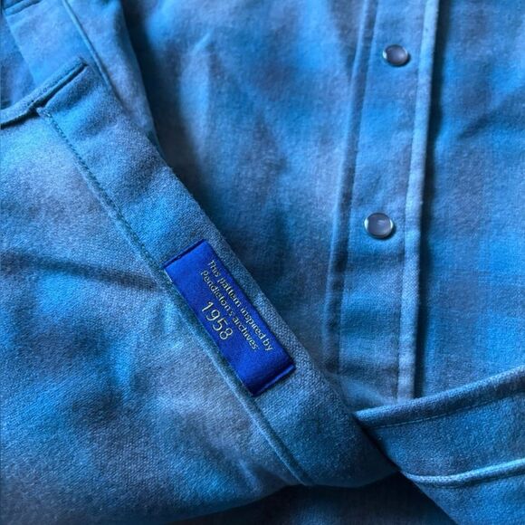 Pendleton Pearl Snap Virgin Wool Canyon Shirt Mens Size XL Sky Blue With Gray - Picture 5 of 12